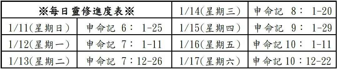 每日靈修進度表